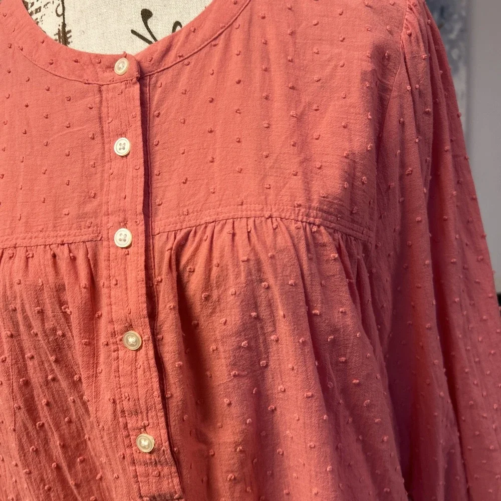 LOFT Women's Quarter Button Blouse Pink w Speckles Size Large - Picture 2 of 7